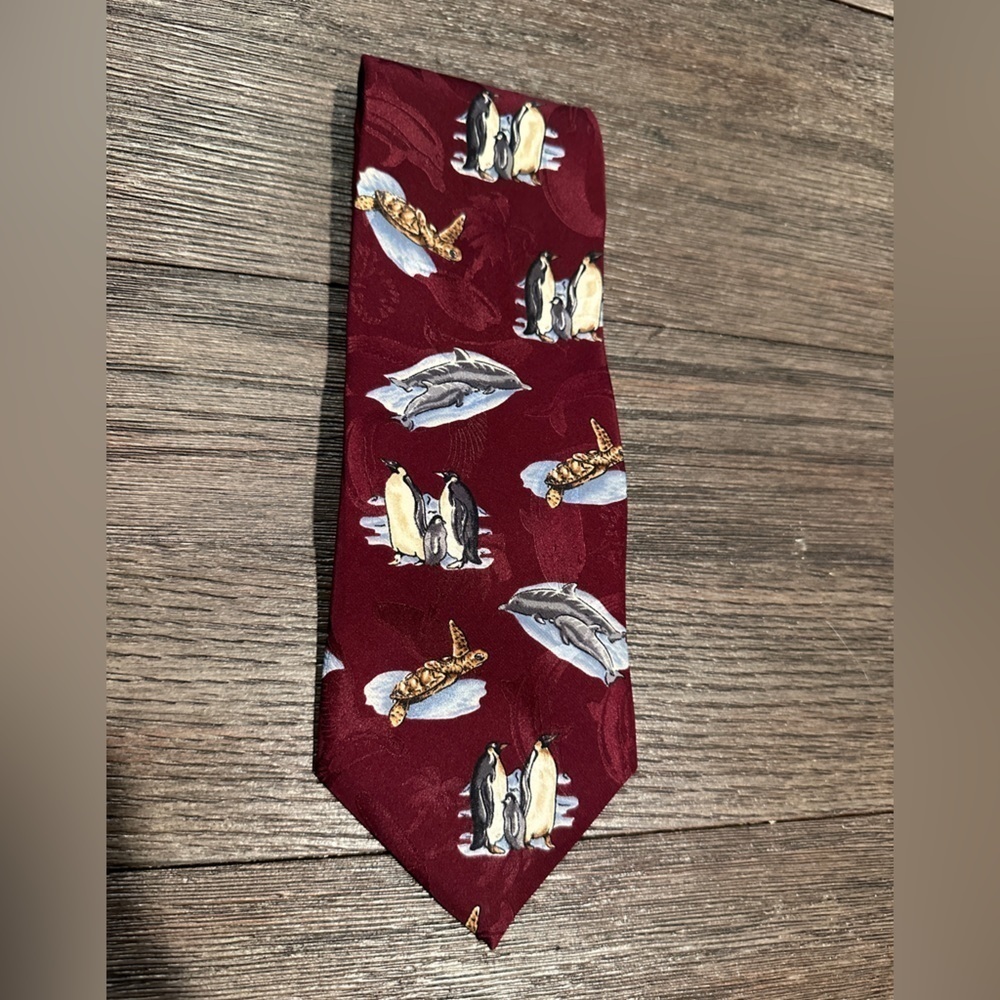 Endangered Species Men's Tie Necktie Animals Turtle Penguin Novelty Made in USA